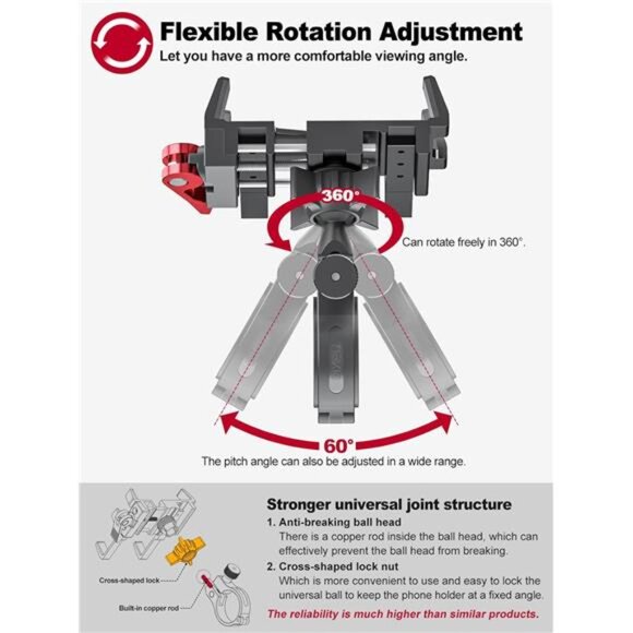 Bike Phone Mount Holder, Aluminum Motorcycle Phone Mount, Handlebar Mounted - Picture 6 of 7